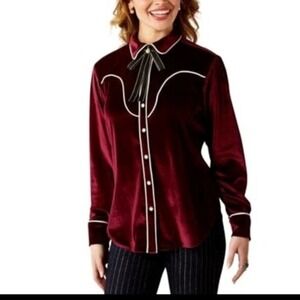 Ariat Casa Rosa Velvet Western Snap Shirt Burgundy Pearl Snap Sz XXL NW0T